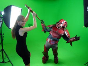 Krista Hakes of Pasco EDC battles in front of a green screen at Artix Entertainment!